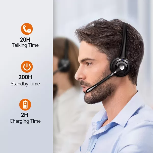 TECKNET Wireless Headset Bluetooth Headphones with Noise Cancelling Microphone for Trucker Hand Free Wireless Headset with Mute Mic for CellphonePCHomeOfficeCall Center USB Dongle