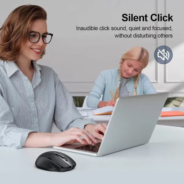 TECKNET Wireless Mouse 24G ampamp BT5030 Silent Mouse 4800 DPI Computer Mouse 6 Buttons Bluetooth Mouse USB A Mouse Wide Compatibility  GreyBlack