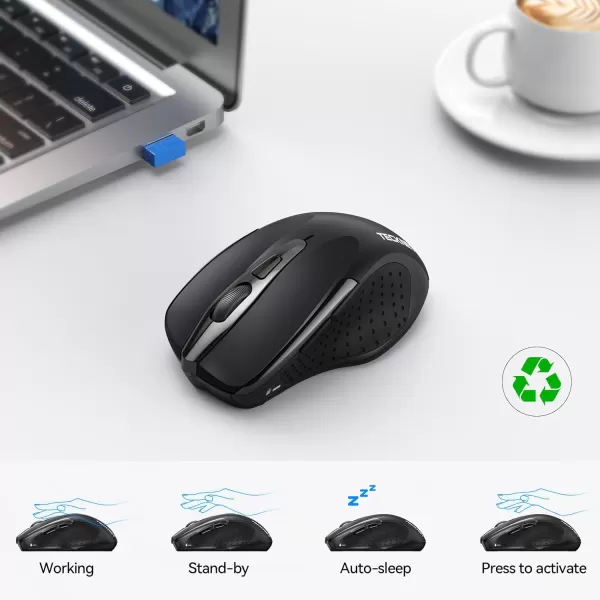 TECKNET Wireless Mouse 24G ampamp BT5030 Silent Mouse 4800 DPI Computer Mouse 6 Buttons Bluetooth Mouse USB A Mouse Wide Compatibility  GreyBlack