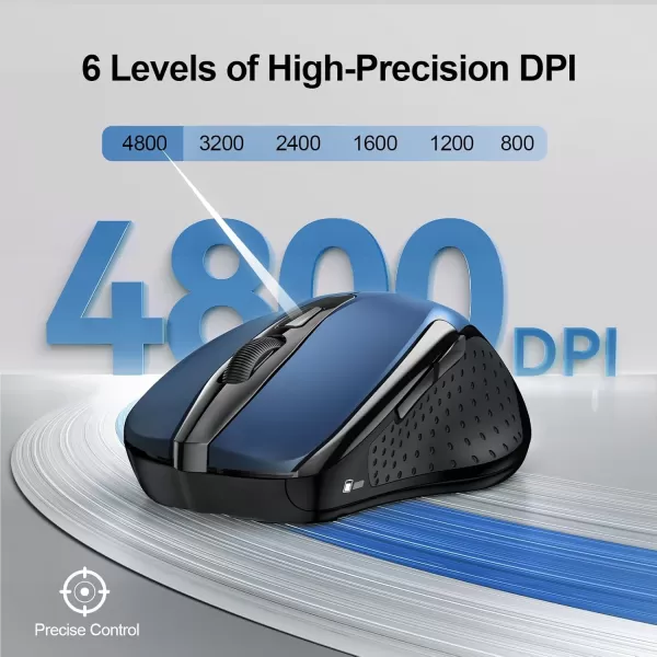 TECKNET Wireless Mouse 24G ampamp BT5030 Silent Mouse 4800 DPI Computer Mouse 6 Buttons Bluetooth Mouse USB A Mouse Wide Compatibility  GreyBlue