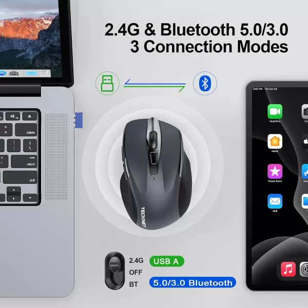 TECKNET Wireless Mouse 24G ampamp BT5030 Silent Mouse 4800 DPI Computer Mouse 6 Buttons Bluetooth Mouse USB A Mouse Wide Compatibility  GreyGrey