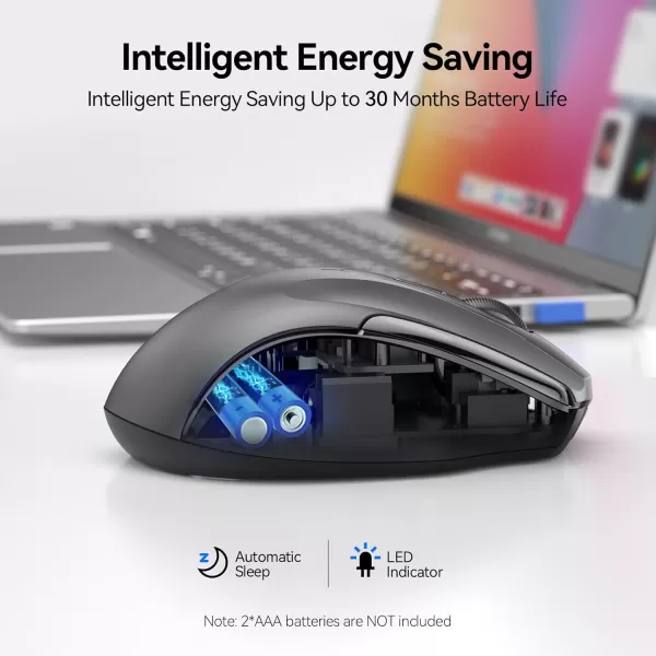 TECKNET Wireless Mouse 24G ampamp BT5030 Silent Mouse 4800 DPI Computer Mouse 6 Buttons Bluetooth Mouse USB A Mouse Wide Compatibility  GreyGrey