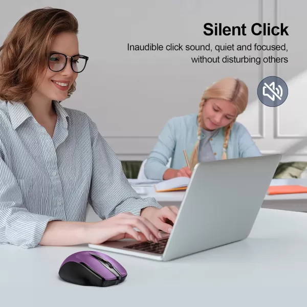 TECKNET Wireless Mouse 24G ampamp BT5030 Silent Mouse 4800 DPI Computer Mouse 6 Buttons Bluetooth Mouse USB A Mouse Wide Compatibility  GreyPurple