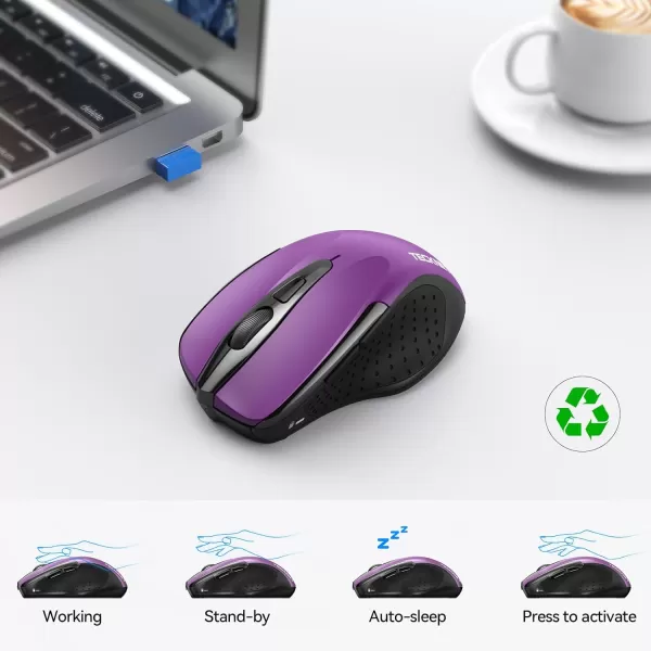 TECKNET Wireless Mouse 24G ampamp BT5030 Silent Mouse 4800 DPI Computer Mouse 6 Buttons Bluetooth Mouse USB A Mouse Wide Compatibility  GreyPurple