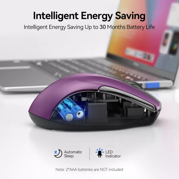 TECKNET Wireless Mouse 24G ampamp BT5030 Silent Mouse 4800 DPI Computer Mouse 6 Buttons Bluetooth Mouse USB A Mouse Wide Compatibility  GreyPurple