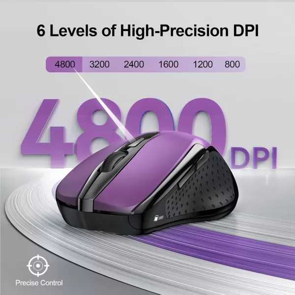 TECKNET Wireless Mouse 24G ampamp BT5030 Silent Mouse 4800 DPI Computer Mouse 6 Buttons Bluetooth Mouse USB A Mouse Wide Compatibility  GreyPurple