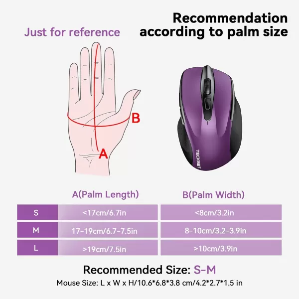 TECKNET Wireless Mouse 24G ampamp BT5030 Silent Mouse 4800 DPI Computer Mouse 6 Buttons Bluetooth Mouse USB A Mouse Wide Compatibility  GreyPurple
