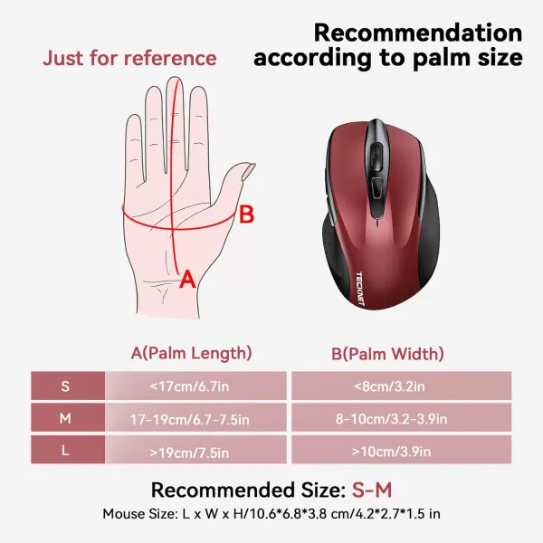 TECKNET Wireless Mouse 24G ampamp BT5030 Silent Mouse 4800 DPI Computer Mouse 6 Buttons Bluetooth Mouse USB A Mouse Wide Compatibility  GreyRed