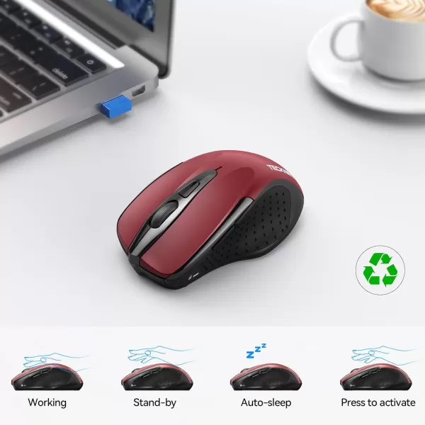 TECKNET Wireless Mouse 24G ampamp BT5030 Silent Mouse 4800 DPI Computer Mouse 6 Buttons Bluetooth Mouse USB A Mouse Wide Compatibility  GreyRed
