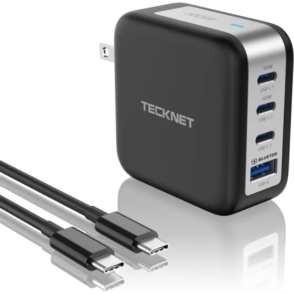 TECKNET 100W USB C Wall Charger GaN  Portable USBC Fast Charger Block with Type C Cable PD Power Adapter for iPhone 1515 Pro MacBook Pro iPad AirPods Dell XPS Pixel Samsung PS5 SwitchFrosted Black