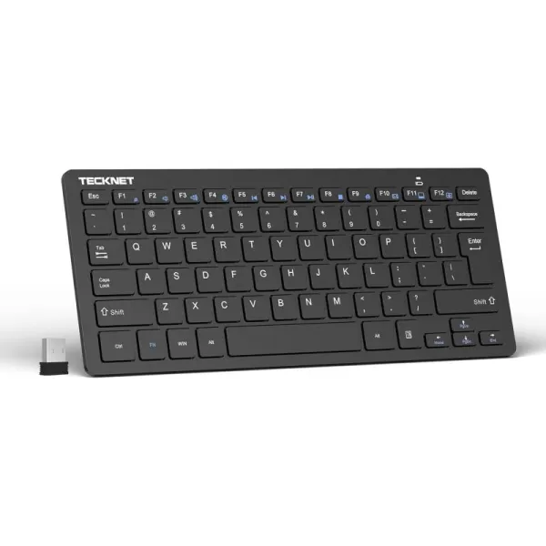 TECKNET 24G Wireless Keyboard Small Wireless Keyboard with Media Hotkeys Ultra Slim Compact Wireless Keyboard 12Month Battery Life Compatible with PC Desktop Laptop Smart TV  BlackBlack
