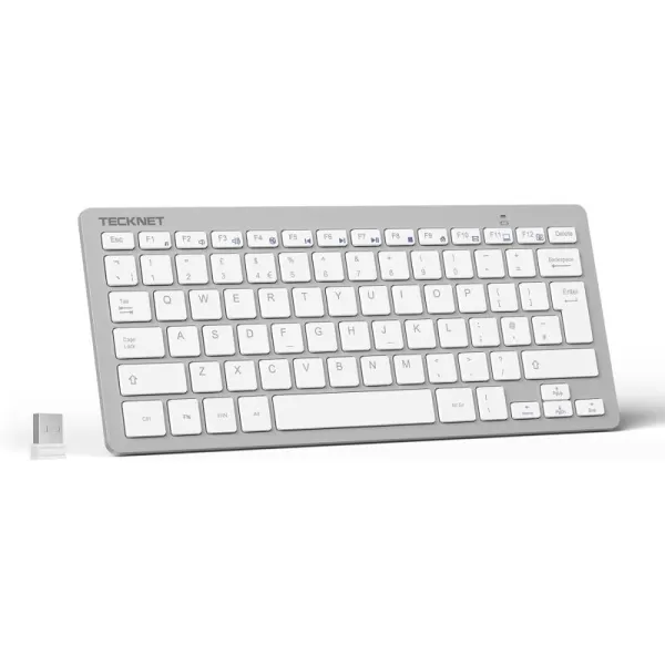 TECKNET 24G Wireless Keyboard Small Wireless Keyboard with Media Hotkeys Ultra Slim Compact Wireless Keyboard 12Month Battery Life Compatible with PC Desktop Laptop Smart TV  BlackSilver