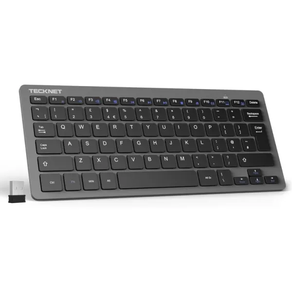 TECKNET 24G Wireless Keyboard Small Wireless Keyboard with Media Hotkeys Ultra Slim Compact Wireless Keyboard 12Month Battery Life Compatible with PC Desktop Laptop Smart TV  BlackGrey