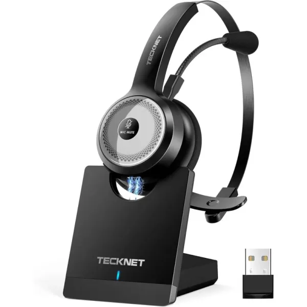 TECKNET Bluetooth 50 Headset with Microphone for PC USB Wireless Headset with Mic for Work 40Hrs Worktime AI Noise Cancelling On Ear Bluetooth Headphones with Charging Base for LaptopCall Center