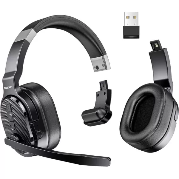TECKNET Bluetooth Trucker Headset Single and Dual Ear Wireless Headset with Mic for Work Noise Cancelling 50Hrs 3 EQ Music Modes Trucker Bluetooth Headset for PC Drivers Office Call Center WorkSimple Configuration