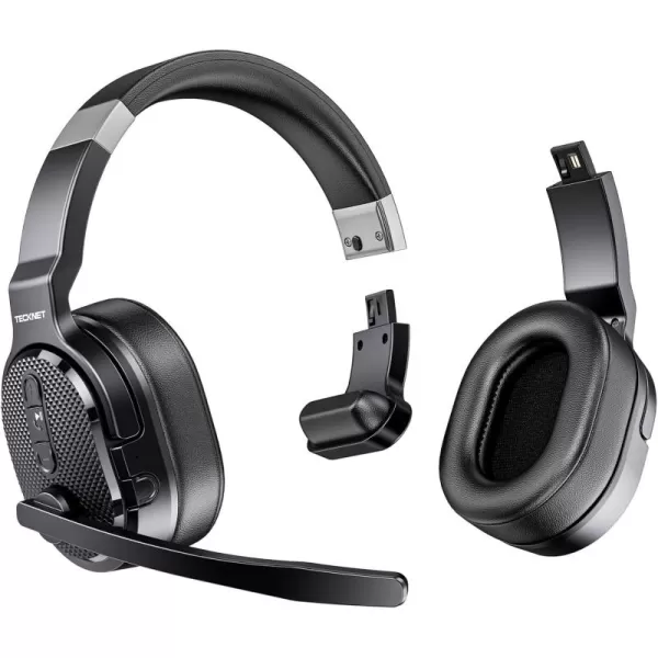 TECKNET Bluetooth Trucker Headset Single and Dual Ear Wireless Headset with Mic for Work Noise Cancelling 50Hrs 3 EQ Music Modes Trucker Bluetooth Headset for PC Drivers Office Call Center WorkMedium Configuration