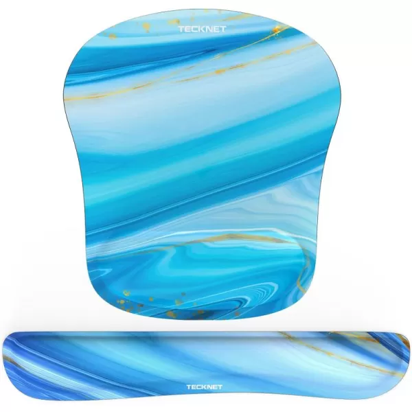 TECKNET Keyboard Wrist Rest and Mouse Pad with Wrist Support Memory Foam Set for ComputerLaptopMac Lightweight for Easy Typing ampamp Pain Relief Ergonomic Mousepad BlackLight Blue