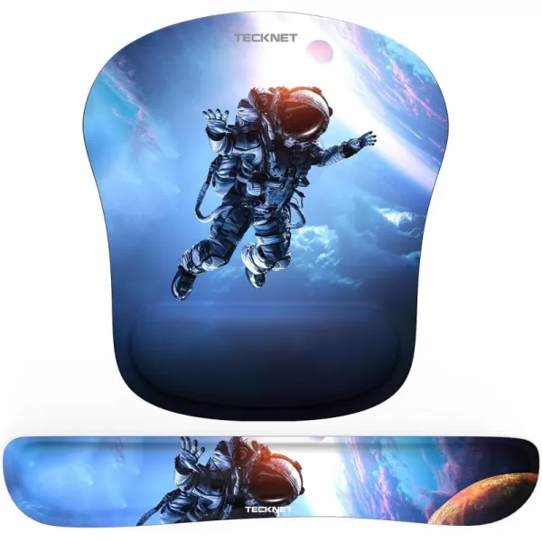 TECKNET Keyboard Wrist Rest and Mouse Pad with Wrist Support Memory Foam Set for ComputerLaptopMac Lightweight for Easy Typing ampamp Pain Relief Ergonomic Mousepad BlackBlue Astronaut
