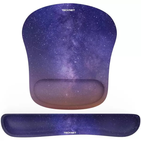 TECKNET Keyboard Wrist Rest and Mouse Pad with Wrist Support Memory Foam Set for ComputerLaptopMac Lightweight for Easy Typing ampamp Pain Relief Ergonomic Mousepad BlackDark Purple Galaxy