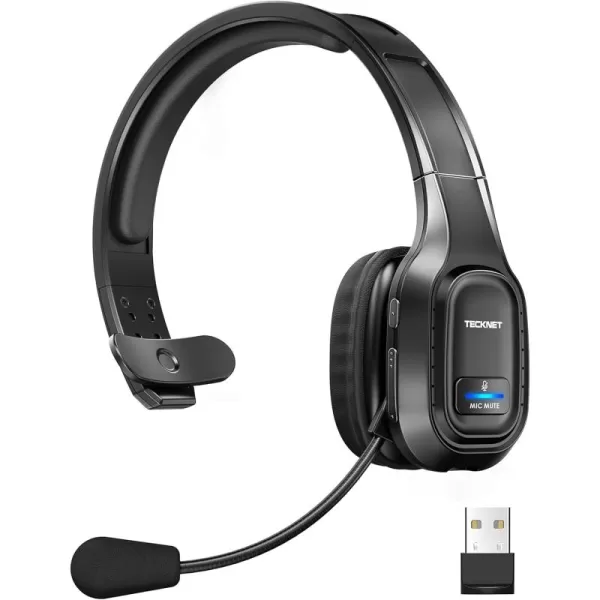 TECKNET Trucker Bluetooth Headphones with Microphone Noise Canceling Wireless On Ear Headset Hands Free Wireless Headset for Cell Phone Computer Office Home Call Center Skype BlackLuxury Configuration