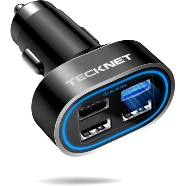 TECKNET USB Car Charger 54W 4Port Car USB Charger Multi Port Adapter QC 30 Port Cigarette Lighter Charger Fast Charging Adapter Compatible with iPhone 15 Pro Max15 Plus151413 GalaxyDark Black