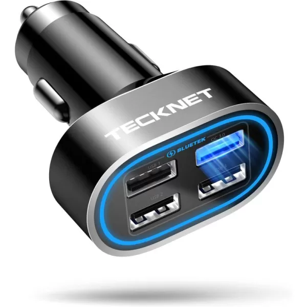 TECKNET USB Car Charger 54W 4Port Car USB Charger Multi Port Adapter QC 30 Port Cigarette Lighter Charger Fast Charging Adapter Compatible with iPhone 15 Pro Max15 Plus151413 GalaxyBlack