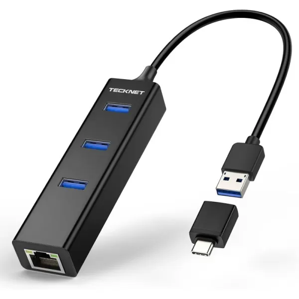 TECKNET USB to Ethernet Adapter USB C to Ethernet Aluminum 3 Port USB 30 Hub with RJ45 101001000 Gigabit Ethernet Adapter Converter LAN Wired USB Network Adapter with USB C for Laptop