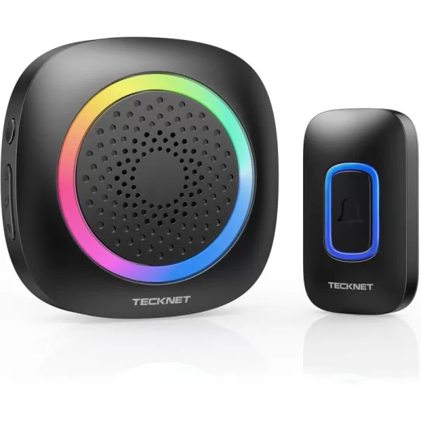 TECKNET Wireless Doorbell Plug and Play IP66 Waterproof Doorbell with RGB Light 1300ft Door Bell Kit 60 Chimes ampamp 5 Level Volume 45 Years Using Time Cordless Doorbell for Classroom HomeBlack
