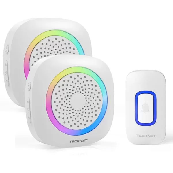 TECKNET Wireless Doorbell Plug and Play IP66 Waterproof Doorbell with RGB Light 1300ft Door Bell Kit 60 Chimes ampamp 5 Level Volume 45 Years Using Time Cordless Doorbell for Classroom Homewhite