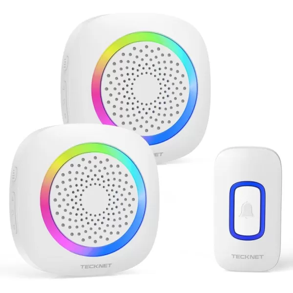 TECKNET Wireless Doorbell Portable Doorbell with RGB Light Battery Powered IP66 Waterproof Cordless Door Chime Kit 1300 ft Wireless Range 60 Chimes ampamp 5 Level Volume Using Time up to 45 Yearswhite