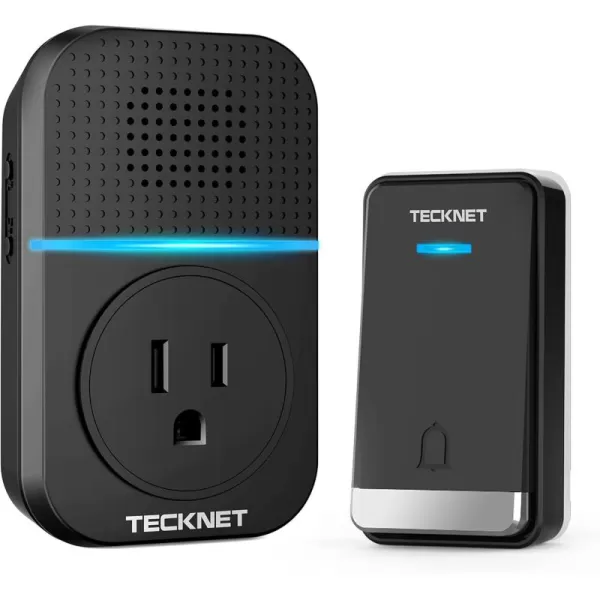 TECKNET Wireless Doorbell SelfPowered Doorbell 0110db Plugthrough Wireless Doorbell Ringer for Homes Classroom IP66 Waterproof 1300ft Door Chime with Extra Socket 60 Chimes LED Light WhiteBlack  1 Receiver