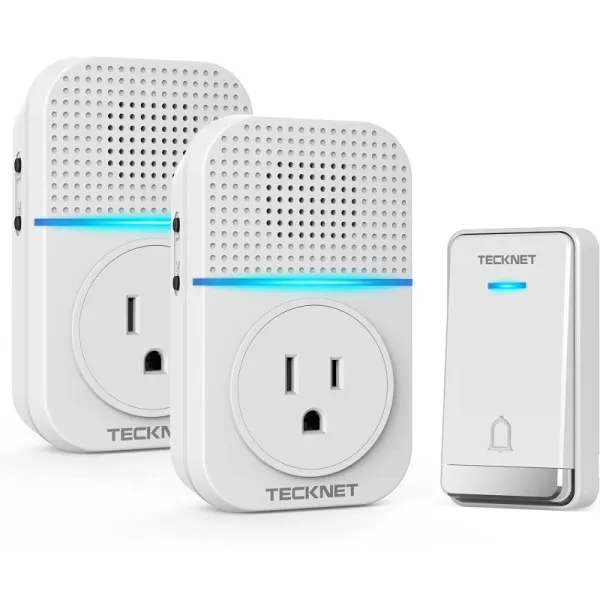 TECKNET Wireless Doorbell SelfPowered Doorbell 0110db Plugthrough Wireless Doorbell Ringer for Homes Classroom IP66 Waterproof 1300ft Door Chime with Extra Socket 60 Chimes LED Light WhiteWhite