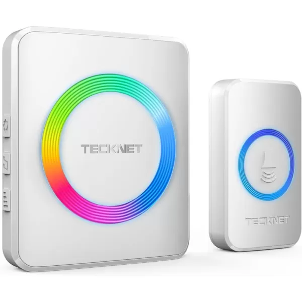 TECKNET Wireless Doorbell with 2 PlugIn Receivers IP65 Waterproof Doorbells for home 1300Ft Operating Range 60 Optional Melodies ampamp 5 Adjustment Volume Levels of 0120 dB RGB WhiteWhite