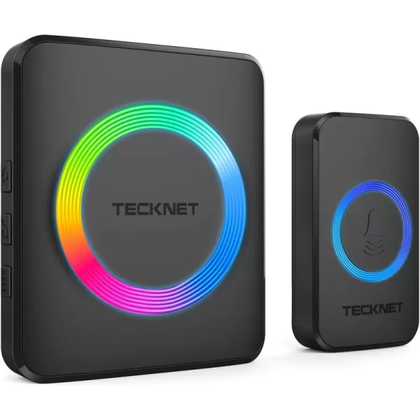 TECKNET Wireless Doorbell with 2 PlugIn Receivers IP65 Waterproof Doorbells for home 1300Ft Operating Range 60 Optional Melodies ampamp 5 Adjustment Volume Levels of 0120 dB RGB WhiteBlack