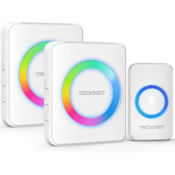 TECKNET Wireless Doorbells for Home IP65 Waterproof Door Bell 1300ft Range 0120dB Classroom Doorbell Kits with 60 Chimes ampamp 5 Volume Levels RGB Flashing for Hearing Impaired with 2 ReceiversWhiteRGB Light White