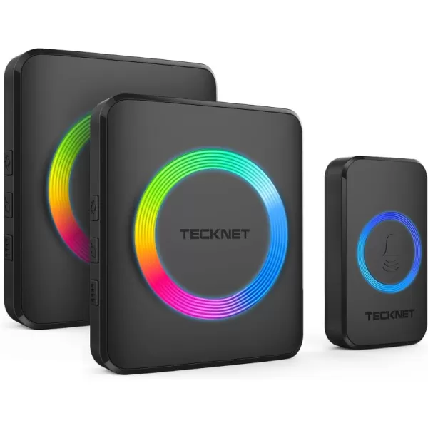 TECKNET Wireless Doorbells for Home IP65 Waterproof Door Bell 1300ft Range 0120dB Classroom Doorbell Kits with 60 Chimes ampamp 5 Volume Levels RGB Flashing for Hearing Impaired with 2 ReceiversWhiteRGB Black