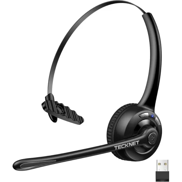 TECKNET Wireless Headset Bluetooth Headphones with Noise Cancelling Microphone for Trucker Hand Free Wireless Headset with Mute Mic for CellphonePCHomeOfficeCall Center USB Dongle