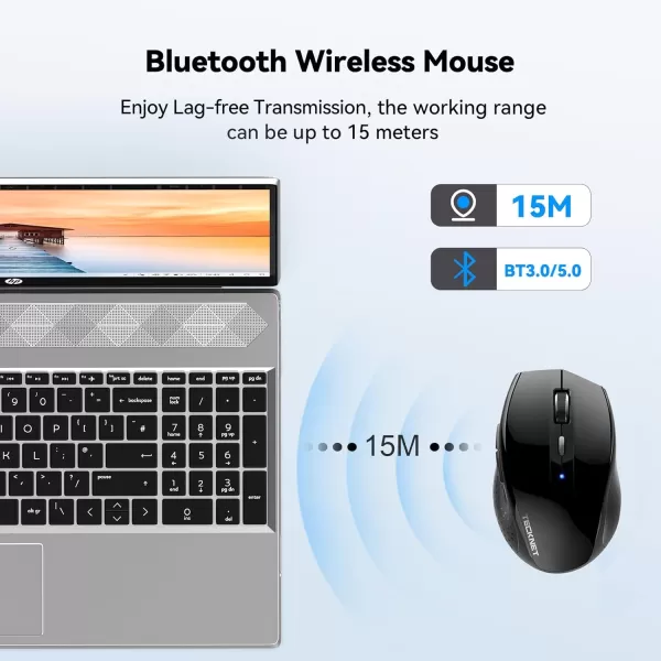 TECKNET Bluetooth Mouse 4800 DPI Computer Mouse 2Year Battery Wireless Mouse 6 Adjustable DPI 6 Buttons Compatible with LaptopWindowsComputerBlack