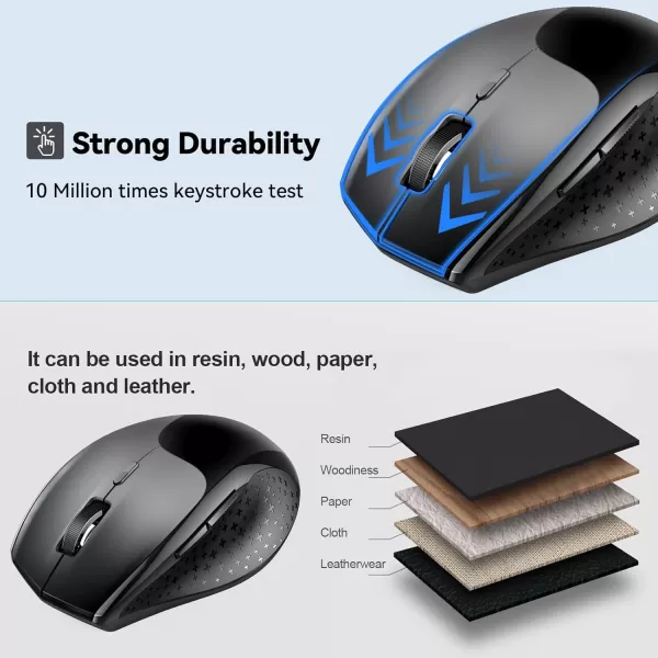 TECKNET Bluetooth Mouse 4800 DPI Computer Mouse 2Year Battery Wireless Mouse 6 Adjustable DPI 6 Buttons Compatible with LaptopWindowsComputerBlack