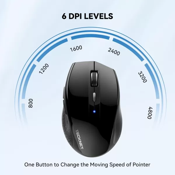 TECKNET Bluetooth Mouse 4800 DPI Computer Mouse 2Year Battery Wireless Mouse 6 Adjustable DPI 6 Buttons Compatible with LaptopWindowsComputerBlack