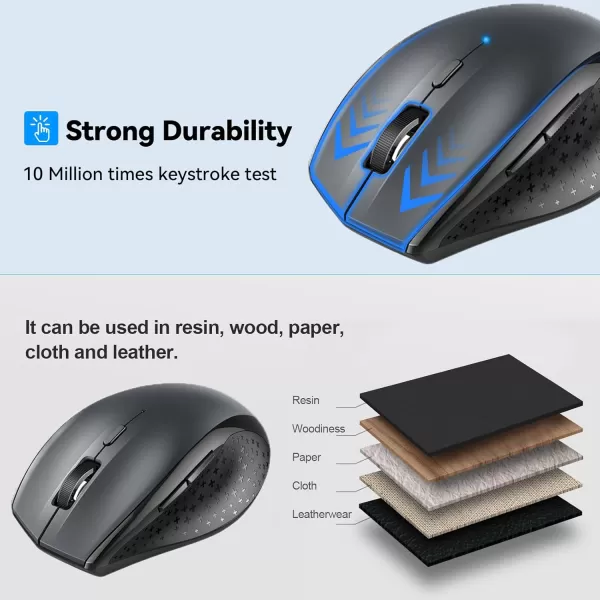 TECKNET Bluetooth Mouse 4800 DPI Computer Mouse 2Year Battery Wireless Mouse 6 Adjustable DPI 6 Buttons Compatible with LaptopWindowsComputerGrey