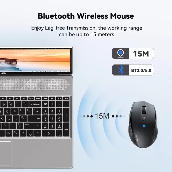 TECKNET Bluetooth Mouse 4800 DPI Computer Mouse 2Year Battery Wireless Mouse 6 Adjustable DPI 6 Buttons Compatible with LaptopWindowsComputerGrey