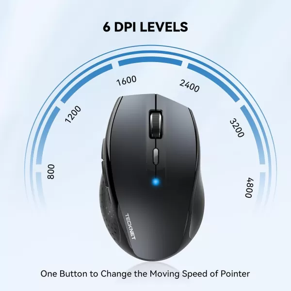 TECKNET Bluetooth Mouse 4800 DPI Computer Mouse 2Year Battery Wireless Mouse 6 Adjustable DPI 6 Buttons Compatible with LaptopWindowsComputerGrey