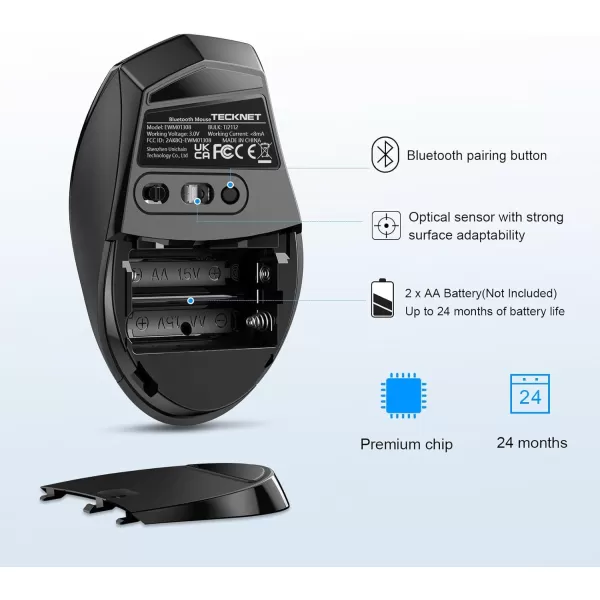 TECKNET Bluetooth Mouse 4800 DPI Computer Mouse 2Year Battery Wireless Mouse 6 Adjustable DPI 6 Buttons Compatible with LaptopWindowsComputerGrey
