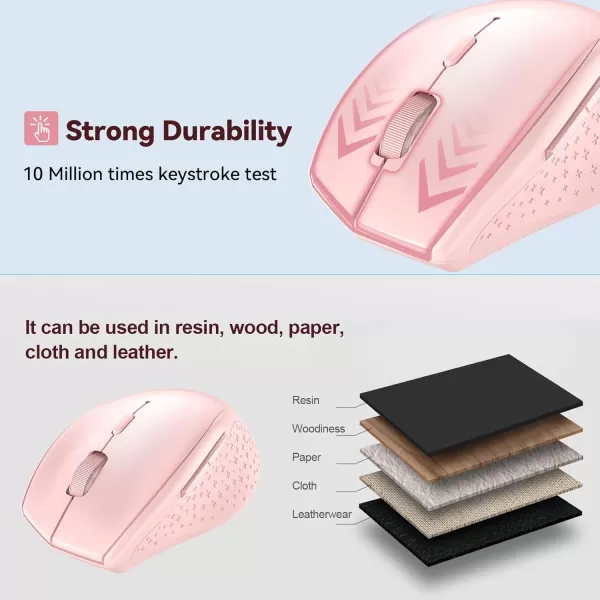TECKNET Bluetooth Mouse 4800 DPI Computer Mouse 2Year Battery Wireless Mouse 6 Adjustable DPI 6 Buttons Compatible with LaptopWindowsComputerPink
