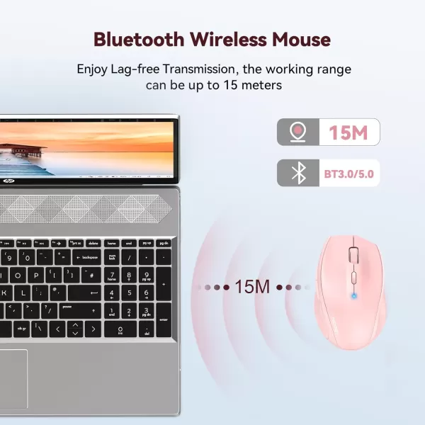 TECKNET Bluetooth Mouse 4800 DPI Computer Mouse 2Year Battery Wireless Mouse 6 Adjustable DPI 6 Buttons Compatible with LaptopWindowsComputerPink