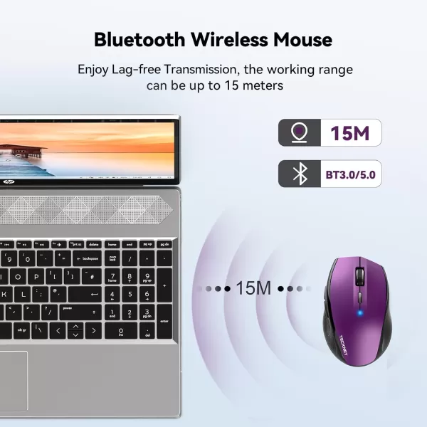 TECKNET Bluetooth Mouse 4800 DPI Computer Mouse 2Year Battery Wireless Mouse 6 Adjustable DPI 6 Buttons Compatible with LaptopWindowsComputerPurple