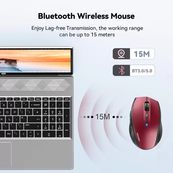 TECKNET Bluetooth Mouse 4800 DPI Computer Mouse 2Year Battery Wireless Mouse 6 Adjustable DPI 6 Buttons Compatible with LaptopWindowsComputerRed