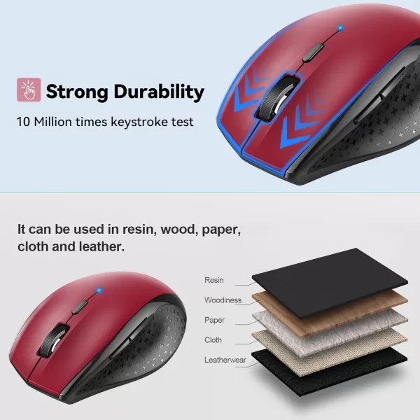 TECKNET Bluetooth Mouse 4800 DPI Computer Mouse 2Year Battery Wireless Mouse 6 Adjustable DPI 6 Buttons Compatible with LaptopWindowsComputerRed