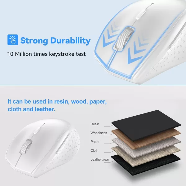TECKNET Bluetooth Mouse 4800 DPI Computer Mouse 2Year Battery Wireless Mouse 6 Adjustable DPI 6 Buttons Compatible with LaptopWindowsComputerWhite